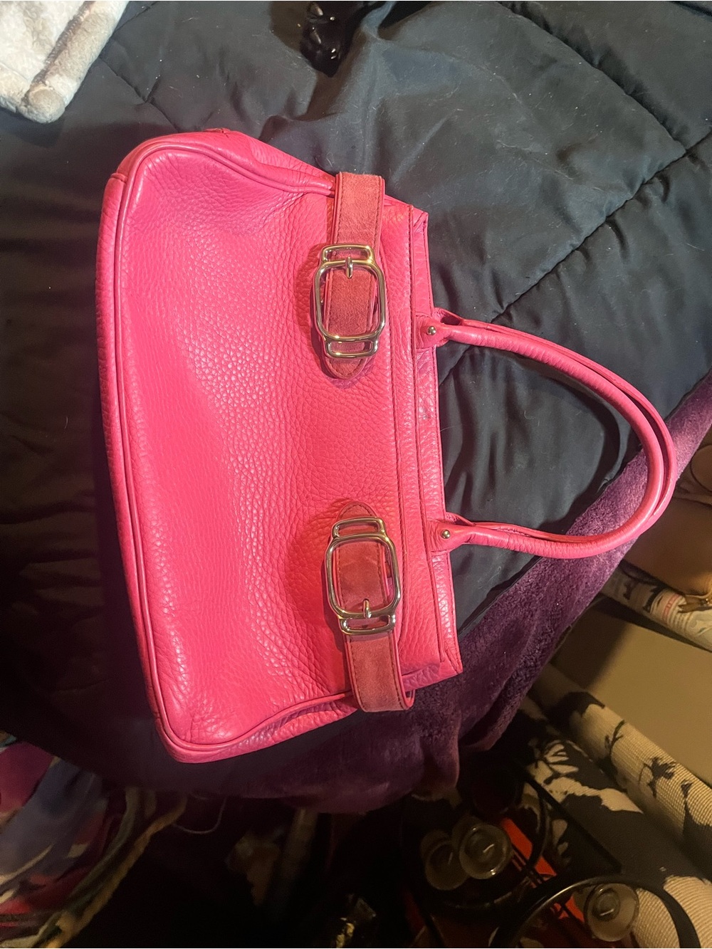 Cole Haan Hot Pink Leather Shoulder Bag with Gold Hardware
